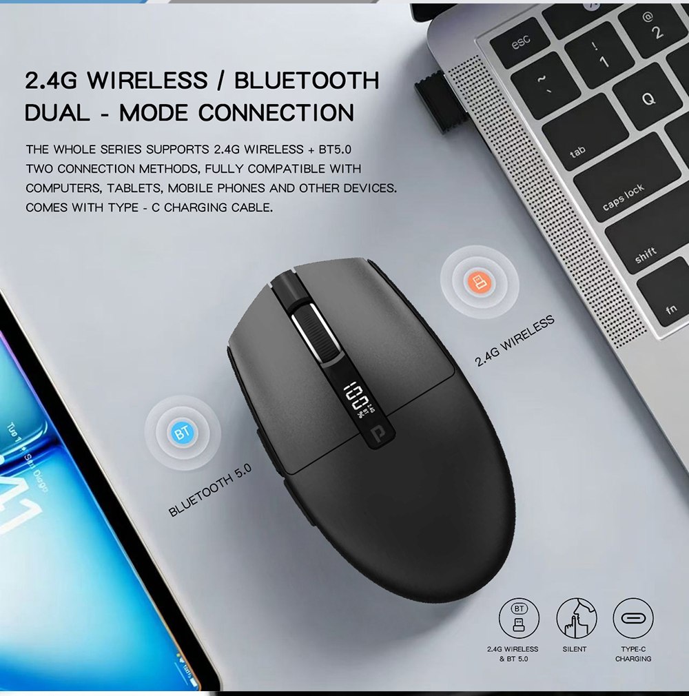 Mouse with dual-mode connection artwork — Dual-Mode Wireless Mouse with Battery Display