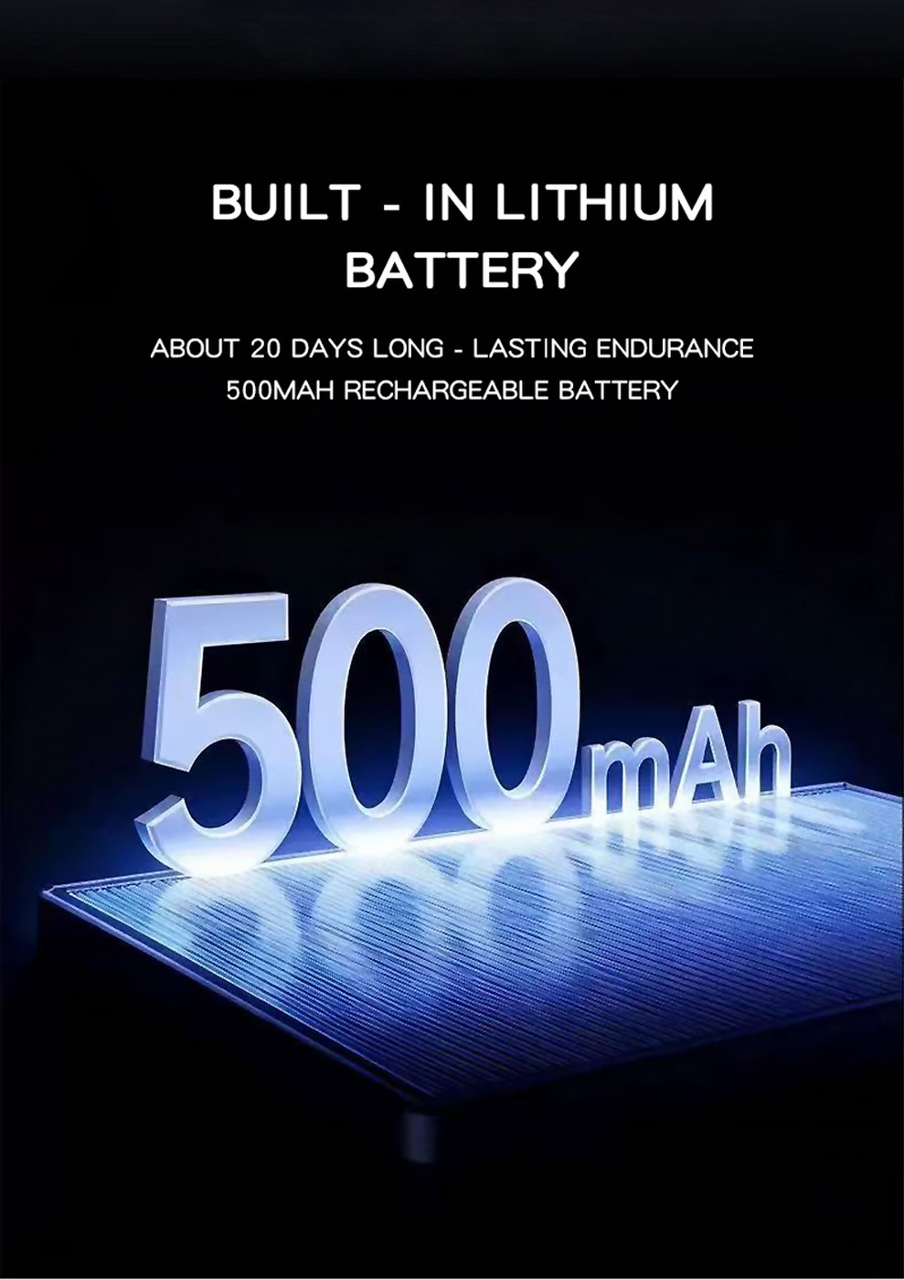 500 mAh rechargeable battery artwork — Dual-Mode Wireless Mouse with Battery Display