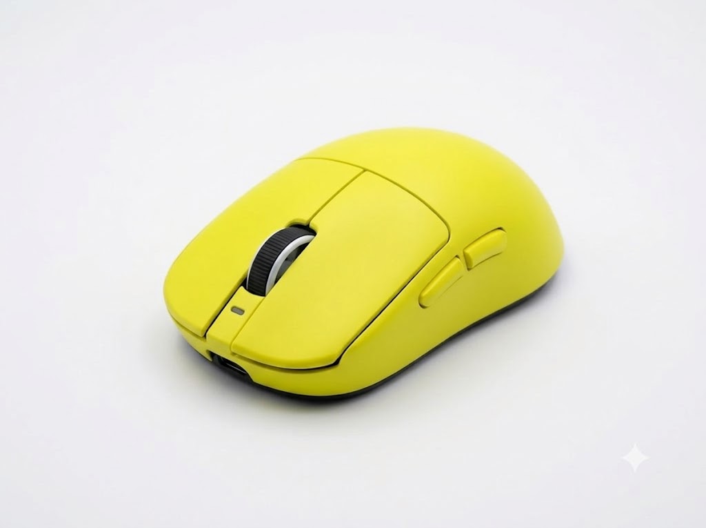 GM52 yellow gaming mouse angled view