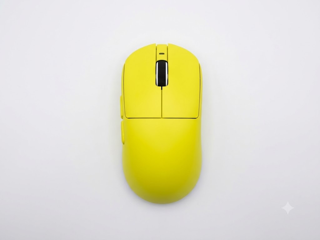 GM52 lightweight gaming mouse in yellow, top view