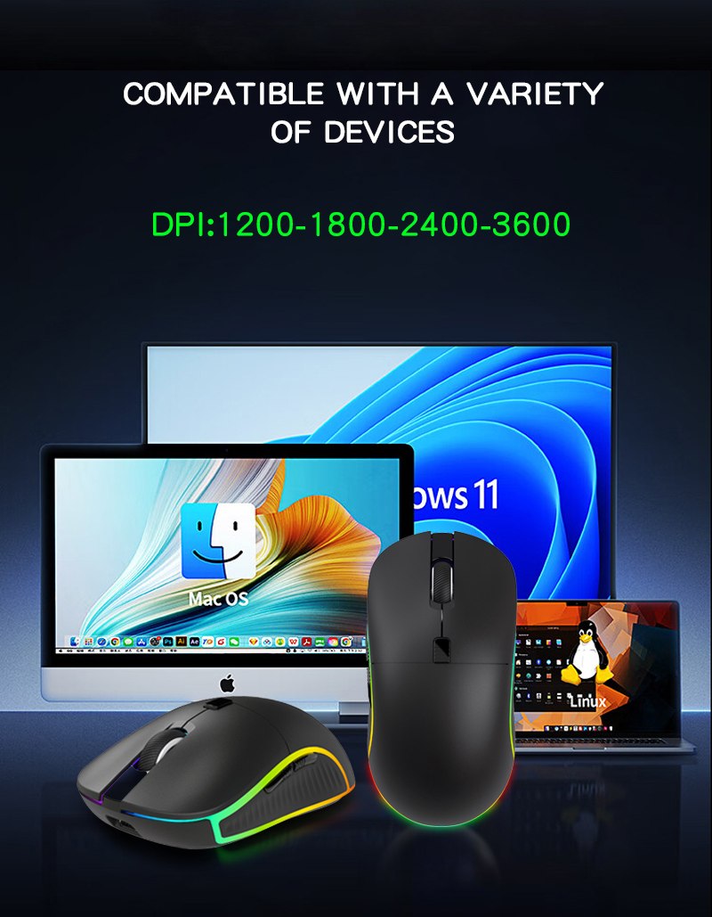 Multi-device compatibility and DPI steps — 8-Button RGB Wired Gaming Mouse