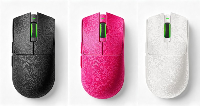 Black, pink and white color options shown — GM638 Carbon-Fiber Tri-Mode Gaming Mouse