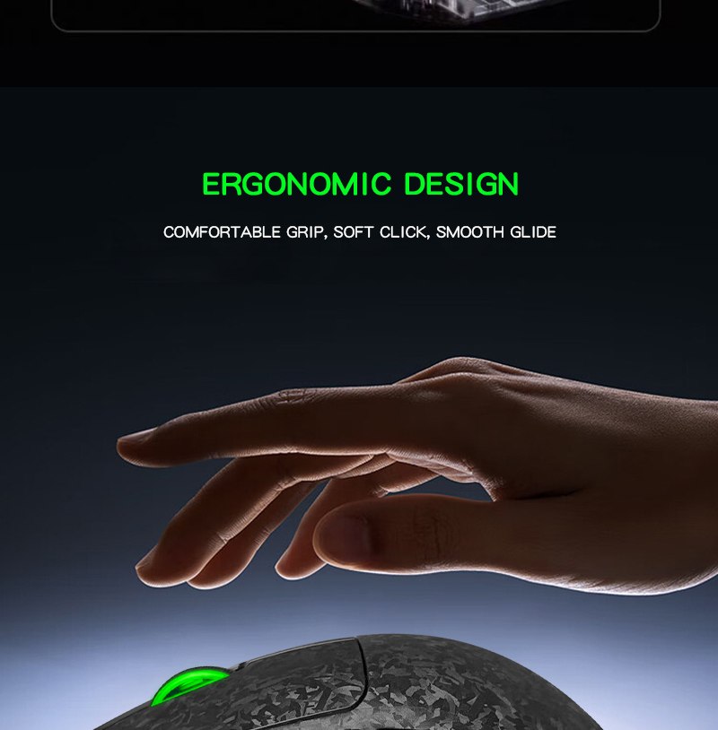 Ergonomic side profile and grip — GM638 Carbon-Fiber Tri-Mode Gaming Mouse