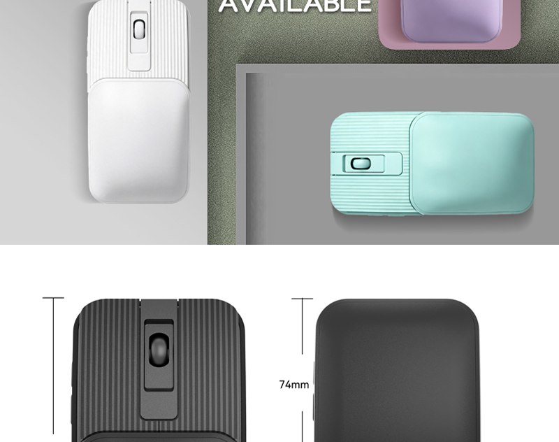 Closed and expanded size measurements — M006 Slide-Cover Dual-Mode Wireless Mouse