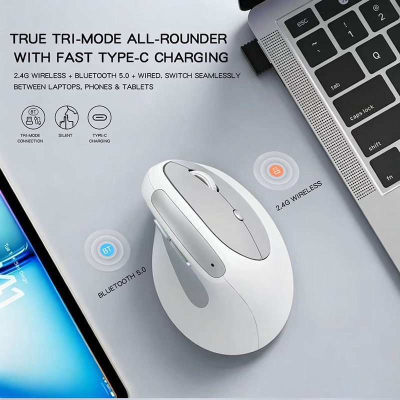 Tri-mode connection overview — Tri-Mode Ergonomic Vertical Mouse