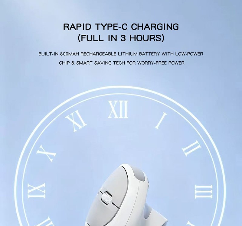 USB-C fast-charging presentation — Tri-Mode Ergonomic Vertical Mouse
