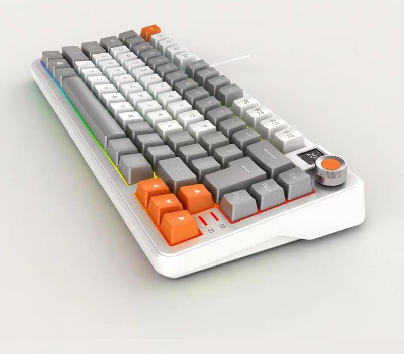 MK662 magnetic gaming keyboard, White and gray keyboard with orange accent keys, angled view