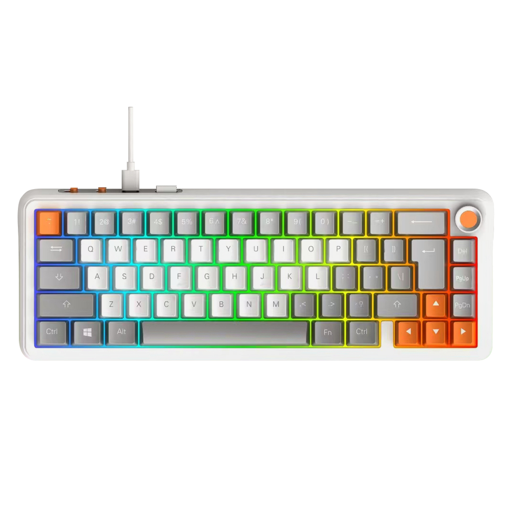 MK664 white 65-key RGB mechanical keyboard, front view