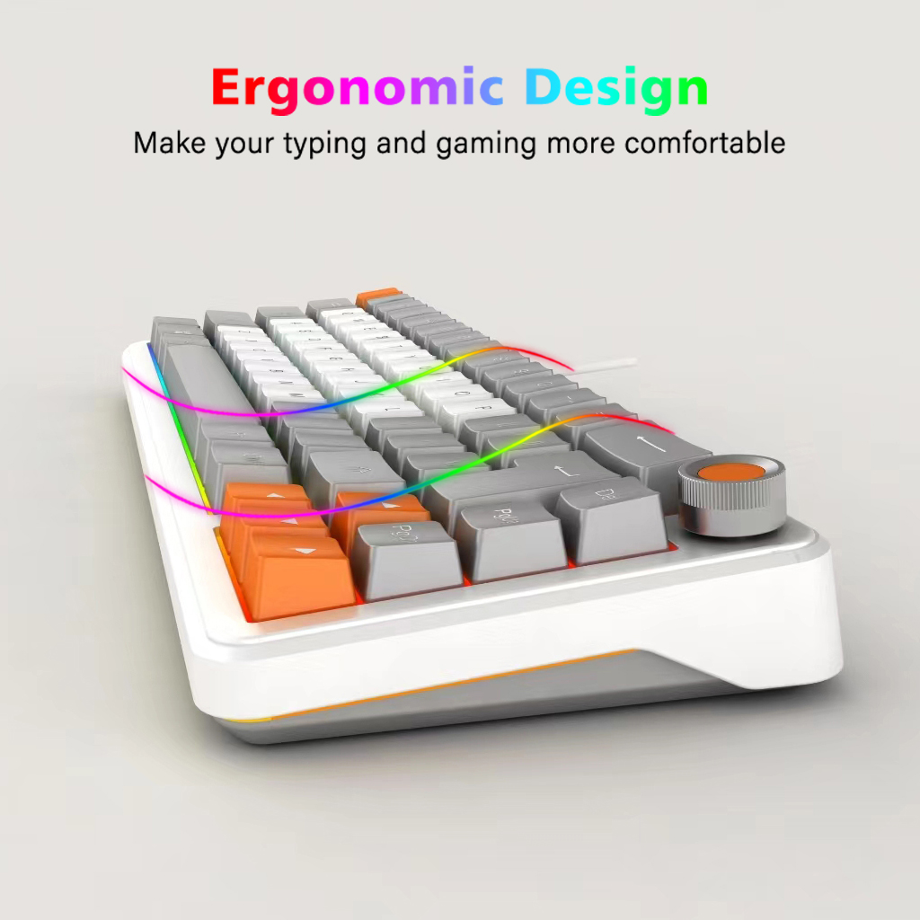 MK664 compact RGB mechanical keyboard with rotary knob, angled view