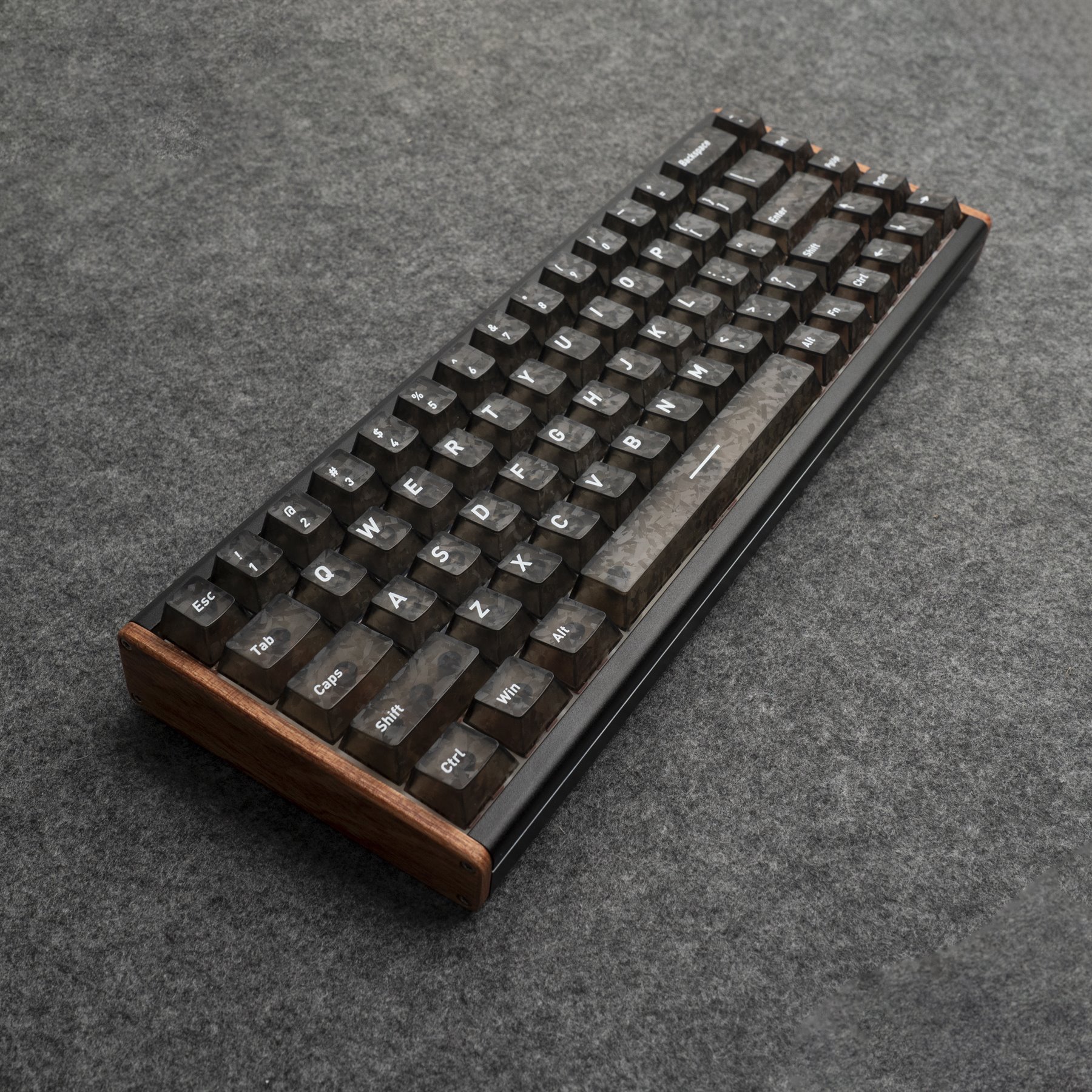 MK665 magnetic gaming keyboard, angled view showing wooden side panel