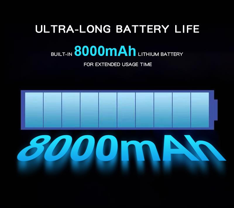 MK708 promotional artwork displaying a built-in 8,000 mAh battery