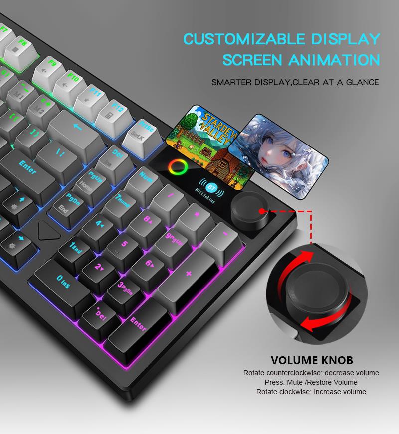 MK708 customizable display screen and rotary volume knob