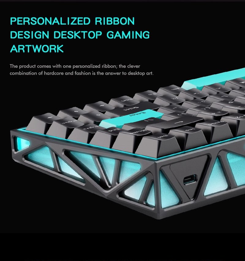 MK825M translucent RGB keyboard with personalized ribbon design and illuminated chassis